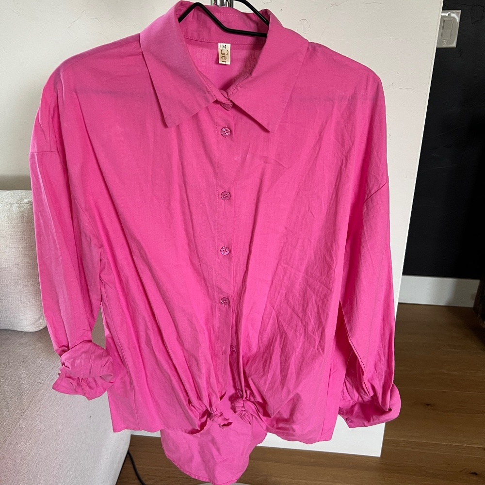 Genhoo Hot Pink Long Sleeve Button Up Shirt Sz M
